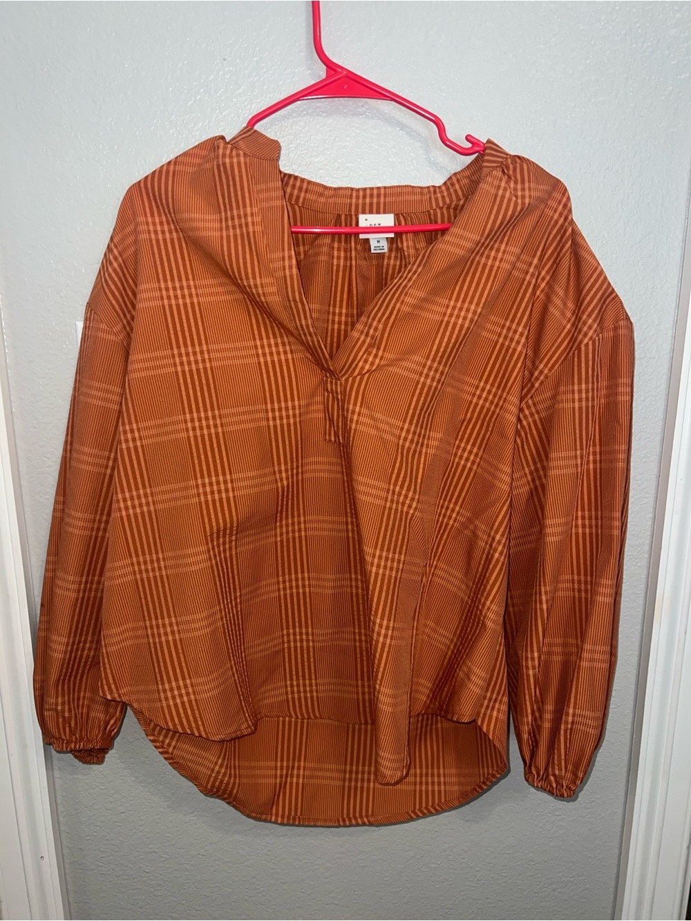 a new day Rust Plaid V-Neck Long Sleeve Top